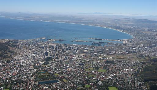 Views towards Table Bay with Cape Town Harbour