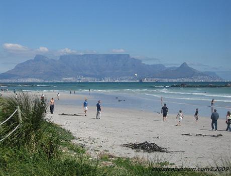 View from Big Bay Beach towards Cape Town with Table Mountain
