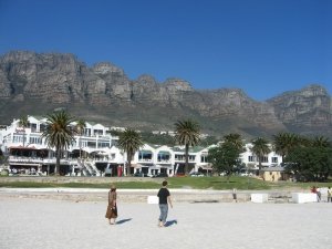 Camps Bay Beach with Twelve Apostles Mountains