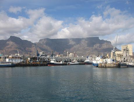 From Robben Island Ferry towards Cape Town's Table Mountain